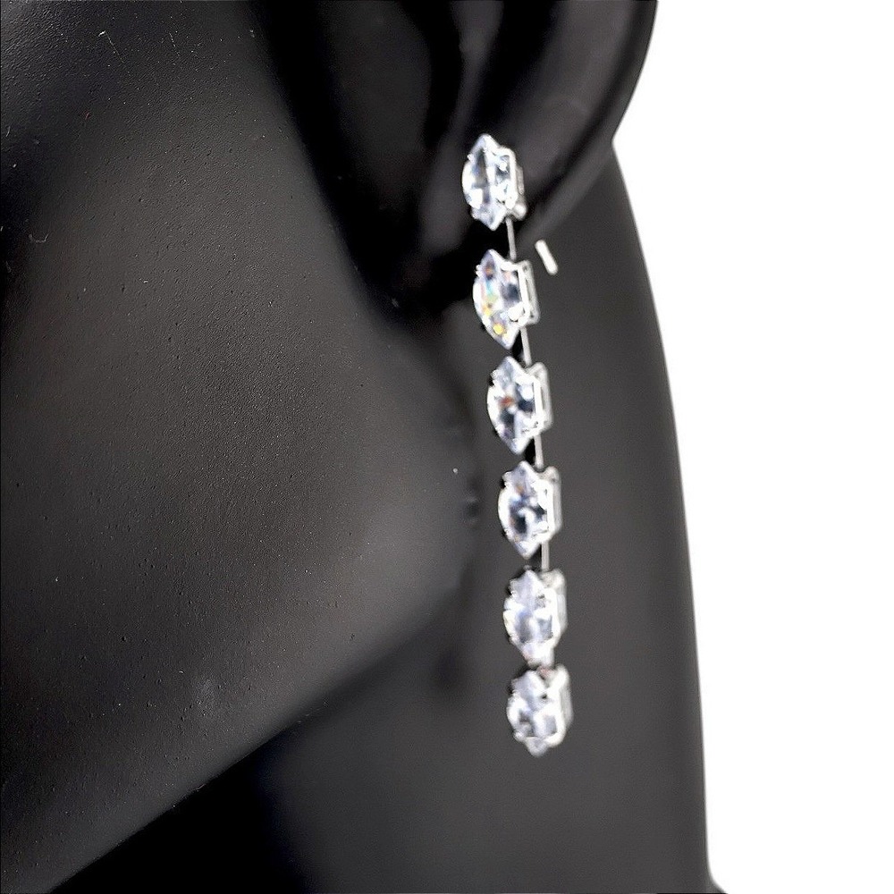 Swarovski Elements Silver Tone Marquise Crystal Linear Dangle Earrings New